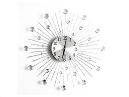 Διακοσμητικό Ρολόι Τοίχου XL με Κρύσταλλα, ασημένιες ακτίνες και διάμετρο 50 cm, Wall clock