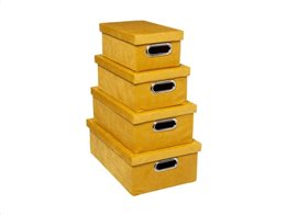 Σετ 4 Κουτιά Αποθήκευσης με καπάκι και βελούδινη υφή σε κίτρινο χρώμα, Storage velvet boxes