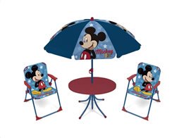 Σετ Παιδικό τραπεζάκι με 2 Καρεκλάκια και Ομπρέλα με Θέμα Mickey Mouse κατάλληλο για Εξωτερικό χώρο