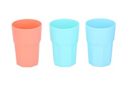 Σετ 3 πλαστικά Ποτήρια 380ml για Νερό Χυμό Αναψυκτικό σε 3 διαφορετικά χρώματα, 8.3x12 cm