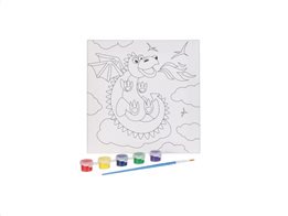 Παιδικός Καμβάς για Ζωγραφική με 5 Χρώματα και Πινέλο, 20x20x2 cm Δράκος