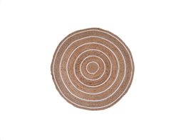 Στρογγυλό Χαλί Σαλονιού από Φυσική Γιούτα, με διάμετρο 90cm, Jute rug Λευκές Ρίγες