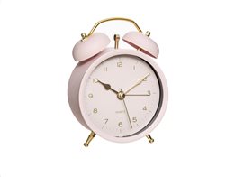 Μεταλλικό Vintage Ρολόι Ξυπνητήρι Με Διπλό Καμπανάκι 9.7x5.5x13.5 cm Ροζ
