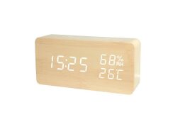 Ξύλινο Ψηφιακό ρολόι LED Επιτραπέζιο με Ξυπνητήρι, Θερμόμετρο και Ένδειξη Υγρασίας, 15x7x4 cm