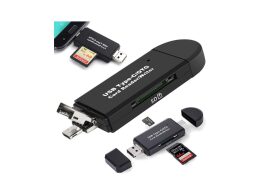 USB Card Reader Αναγνώστης Καρτών SD Micro SD TF Usb Usb-c MicroUsb 3 σε 1, σε Μαύρο χρώμα