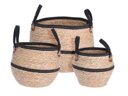 Σετ Πλεκτά Καλάθια 3 τεμαχίων σε Μπεζ και Μαύρο χρώμα σε 3 μεγέθη, Decorative Rustic Baskets