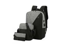 Σετ Σακίδιο πλάτης Backpack 3 τεμαχίων σε γκρι-μαύρο χρώμα,  42x21x12 cm