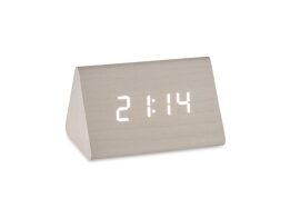 Ξύλινο ψηφιακό ρολόι επιτραπέζιο με ξυπνητήρι σε λευκό χρώμα, 8x11.7x7.5 cm