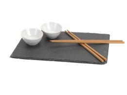 Σετ Σερβιρίσματος Sushi 7 τεμαχίων με Πιατέλα από Σχιστόλιθο 2 Μπωλ και 4 Ξύλα Bamboo, Sushi Serving