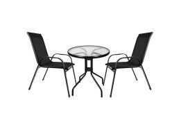 Σετ Μεταλλικά έπιπλα εξωτερικού χώρου, τραπεζάκι με 2 καρέκλες, σε μαύρο χρώμα, 60x60x69.5 cm
