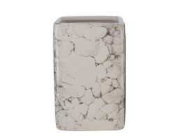 Κεραμικό Δοχείο Μπάνιου για Οδοντόβουρτσες Επιτραπέζιο με Μοτίβο Πέτρας, 7x7x10.5 cm Λευκό