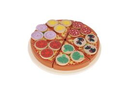 Παιδικό Ξύλινο Παιχνίδι Πίτσα με Κόφτη  και υλικά πίτσας για Παιδιά Άνω των 3 ετών, 21x21x2.5 cm