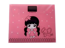 Γυάλινη Ψηφιακή Ζυγαριά Μπάνιου έως 180kg με σχέδιο Κοριτσιού σε Ροζ χρώμα, 25x20x2 cm