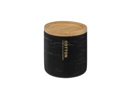 Δοχείο οργάνωσης αποθήκευσης μπάνιου για βαμβάκι, με Bamboo καπάκι, Μαύρο, 9.8x10.9x9.8 cm