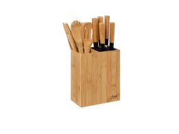 Σετ Μαχαίρια 5 τεμαχίων με διπλή Bamboo Βάση, σετ Bamboo ξύλινες κουτάλες 5 τεμαχίων, 35x17.5x10 cm
