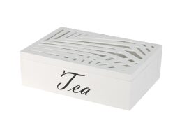 Κουτί αποθήκευσης τσαγιού 6 θέσεων, ξύλινο, σε λευκό χρώμα, 24x16.5x7 cm, Tea box