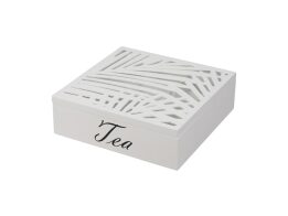 Κουτί αποθήκευσης τσαγιού 9 θέσεων, ξύλινο, σε λευκό χρώμα, 24x24x7 cm, Tea box