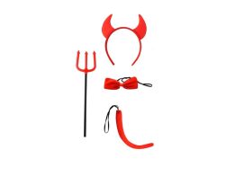 Παιδικό αποκριατικο σετ αξεσουάρ για διαβολάκι, 4 τεμαχίων σε κόκκινο χρώμα, Kids Devil Costume