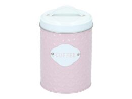 Βάζο για καφέ, μεταλλικό με καπάκι και λαβή σε ροζ χρώμα, 10.9x10.9x18 cm