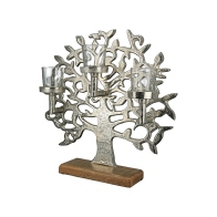 ARTELIBRE Κηροπήγιο 3θέσιο Δέντρο Της Ζωής Σε Βάση Ασημί/Φυσικό Αλουμίνιο/Ξύλο 11x36x38cm