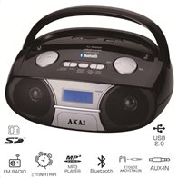 Akai APRC-106 Φορητό HiFi με Bluetooth, ξυπνητήρι, USB για φόρτιση συσκευών, κάρτα SD και Aux-In