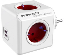 Allocacoc® PowerCube |Original USB| Πολύπριζο 4 θέσεων &amp; 2 USB - Κόκκινο