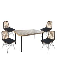 ArteLibre Σετ Τραπεζαρία Κήπου Amplas Μέταλλο/Rattan/Γυαλί Με 4 Καρέκλες 14990300 Φυσικό/Μαύρο