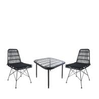 ArteLibre Σετ Τραπεζαρία Κήπου Antius Μαύρο Μέταλλο/Rattan/Γυαλί Με 2 Καρέκλες 14990363