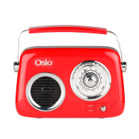 Osio OPR-3040R Κόκκινο Ρετρό φορητό αναλογ. ραδιόφωνο με Bluetooth, AUX, USB, FM και subwoofer – 24W