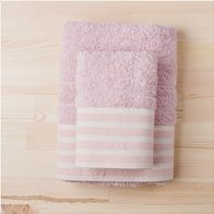 White Fabric Πετσέτα Stripy Ροζ Προσώπου