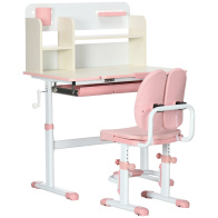 HOMCOM Σετ Σχολικό Μεταλλικό Γραφείο 80 x 52 x 88-109 cm με Καρέκλα Χρώματος Ροζ 312-088V00PK
