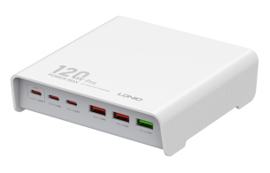LDNIO σταθμός φόρτισης Q605 3x USB-C & 3x USB 120W PD/QC λευκός