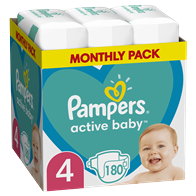 Pampers Active Baby Πάνες Με Αυτοκόλλητο No 4 9-14Kg Monthly Box 180τμχ