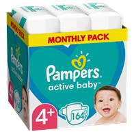 Pampers Active Baby Πάνες Με Αυτοκόλλητο No 4+ 10-15Kg Monthly Box 164τμχ