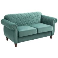 Homcom Διθέσιος καναπές σε αφρώδες καουτσούκ και πράσινο βελούδο Vintage σχέδιο 148 x 72 x 76 cm