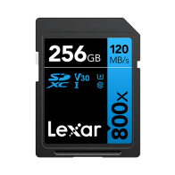128GB Lexar® Professional 800x SDXC™ UHS-I cards,  up to 120MB/s read 45MB/s write C10 V30 U3