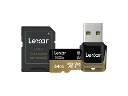 Lexar 64GB Professional 1800x microSDXC™ UHS-II cards (270MB/s) + adapter + reader