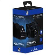 PS4 4GAMERS TWIN CHARGING DOCK & CLEANING CLOTH BLACK