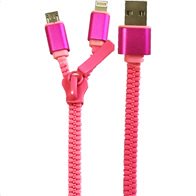 Simply Καλώδιο Data USB to Lightning USB/Micro USB 1,5m με Φερμουάρ 2-σε-1 Ροζ