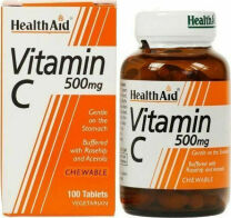 Health Aid Vitamin C Rosehip & Acerola 500mg 100tabs Βιταμίνη για Ενέργεια & Ανοσοποιητικό 500mg Πορτοκάλι 100 μασώμενες ταμπλέτες