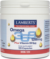 Lamberts Omega 3 6 9 1200mg Plus Vitamin D3 5μg Συμπλήρωμα Διατροφής με Ω3, Ω6, Ω9 Λιπαρά Οξεά, 120caps