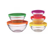 Peterhof Σετ Γυάλινα Πυρέξ Μπολ αποθήκευσης 5 τεμαχίων με Πολύχρωμα πλαστικά καπάκια, PH-10115