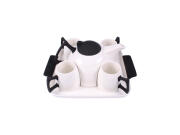 Σετ Τσαγιέρα Καφετιέρα Σερβιρίσματος με 4 φλυτζάνια κούπες σε Λευκό και Μαύρο χρώμα, EKO FP44438