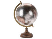 Ξύλινη διακοσμητική Υδρόγειος σφαίρα με ξύλινη βάση, διάμετρος 20cm Ασημί