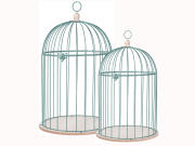 Σετ Διακοσμητικά Μεταλλικά Κλουβιά Πουλιών 2 τεμαχίων με Βάση από Ξύλο