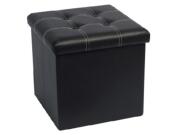 Homa Σκαμπό Πτυσσόμενο 38x38x38 cm με αποθηκευτικό χώρο από συνθετικό δέρμα, σε χρώμα μαύρο, 1000833