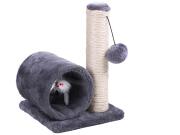 Ονυχοδρόμιο Γάτας Γατόδεντρο με κύλινδρο και pompom σε γκρι χρώμα, 20x20x30cm