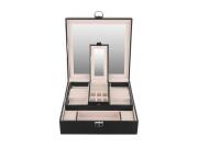 Aria Trade Κοσμηματοθήκη Μπιζουτιέρα με 2 επίπεδα και καθρέφτη από δερματίνη σε μαύρο χρώμα, 25.5x25.5x30 cm