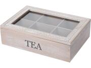 Ξύλινο Κουτί Αποθήκευσης για φακελάκια τσαγιού 6 θέσεων με διάφανο καπάκι σε καφέ χρώμα, 24x7x7 cm