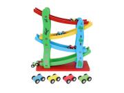Aria Trade Παιδική Ξύλινη Πίστα Αγώνων Τσουλήθρα με 4 αυτοκινητάκια, 24.5x10x28 cm